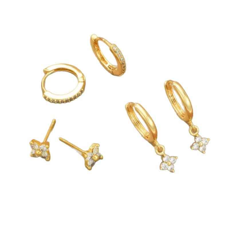 Copper Inlaid Zircon Earring Set For Women