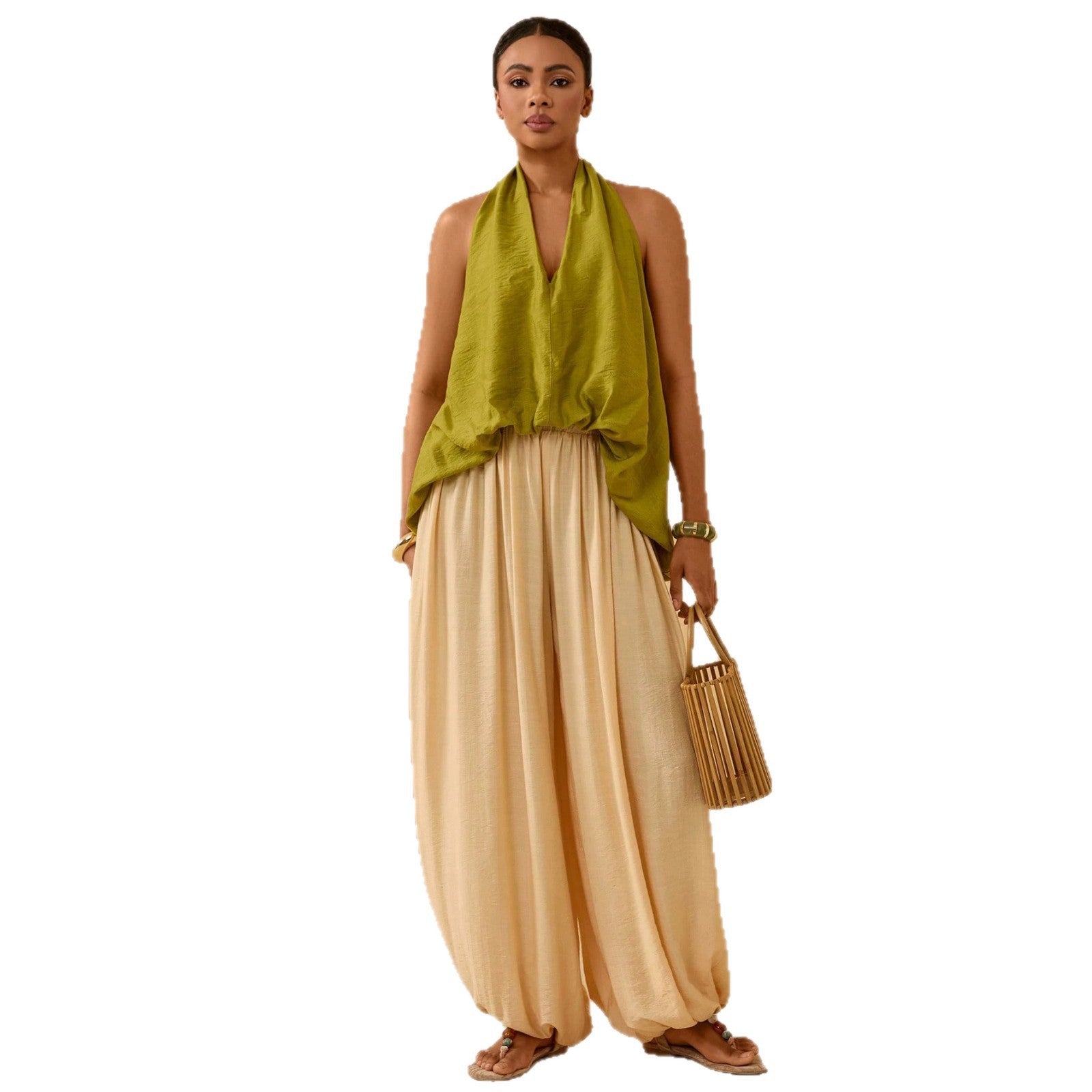 Halter-Neck Vest & Lantern Pants Two-Piece Set — Chic & Relaxed