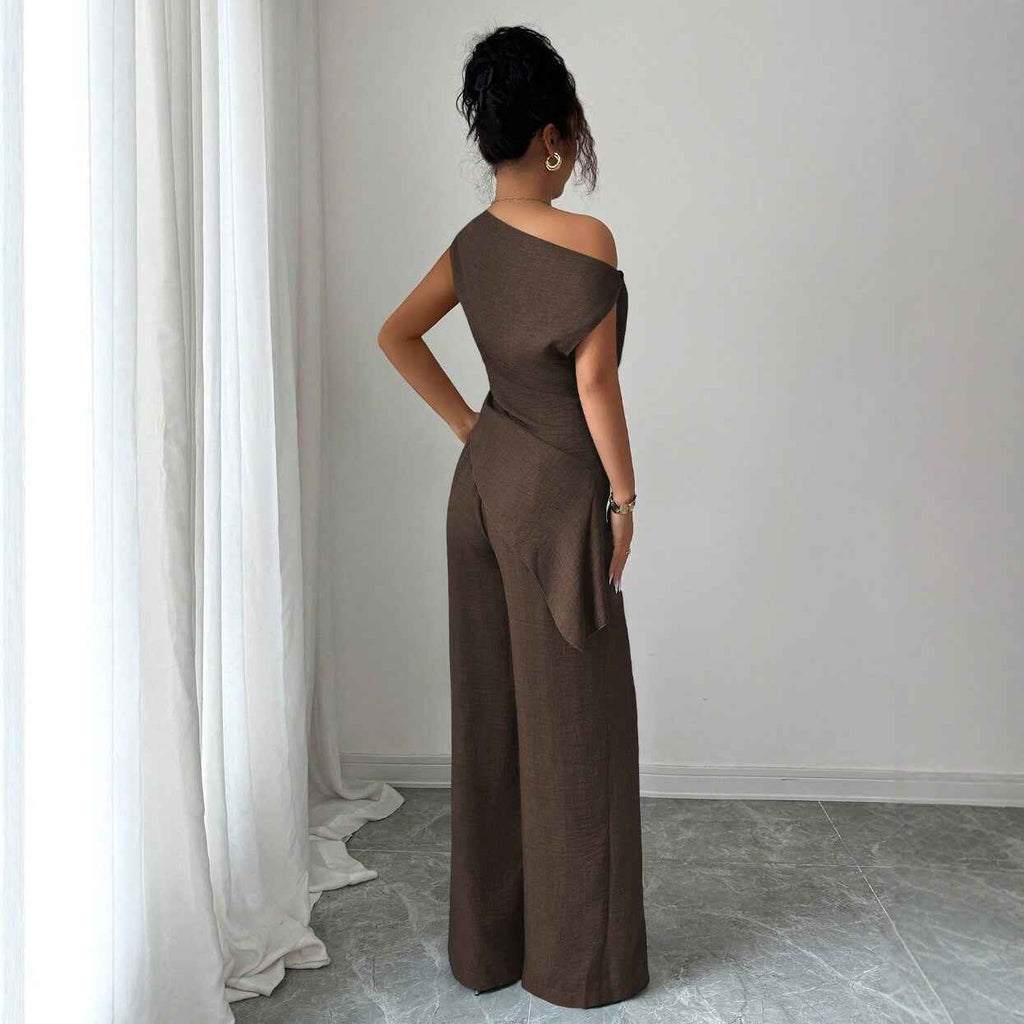 Off-Shoulder Sleeveless Top & Wide-Leg Pants Two-Piece Set