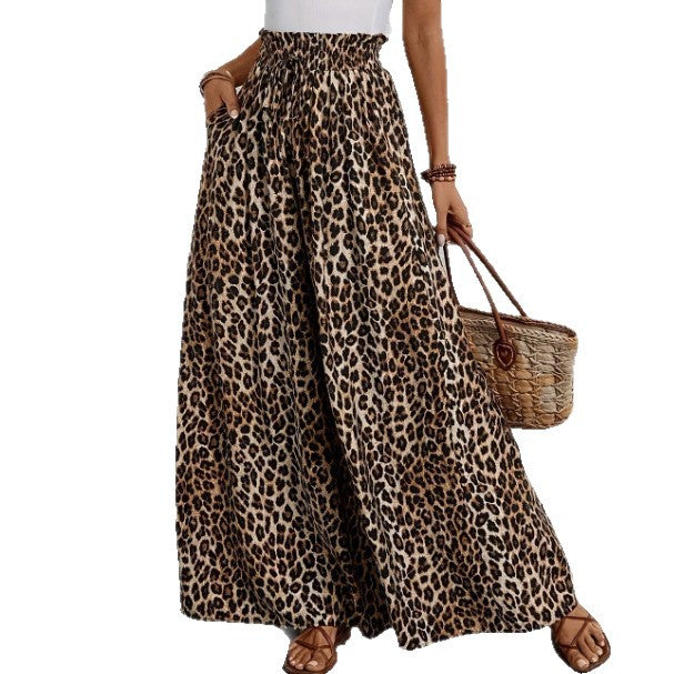 High-Waist Printed Wide-Leg Culotte Pants with Pockets