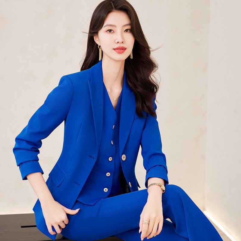 Royal Blue Double-Button Blazer, Trousers & Vest Three-Piece Suit Set