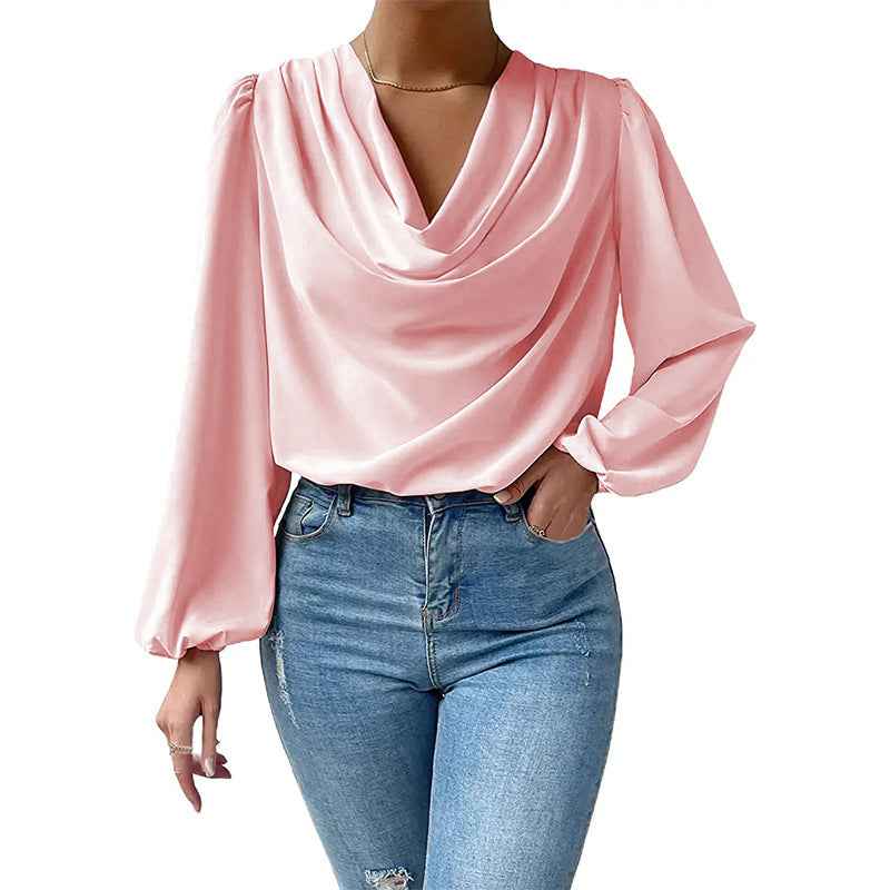 Chiffon Balloon-Sleeve Top — Ruffle Trim Pullover