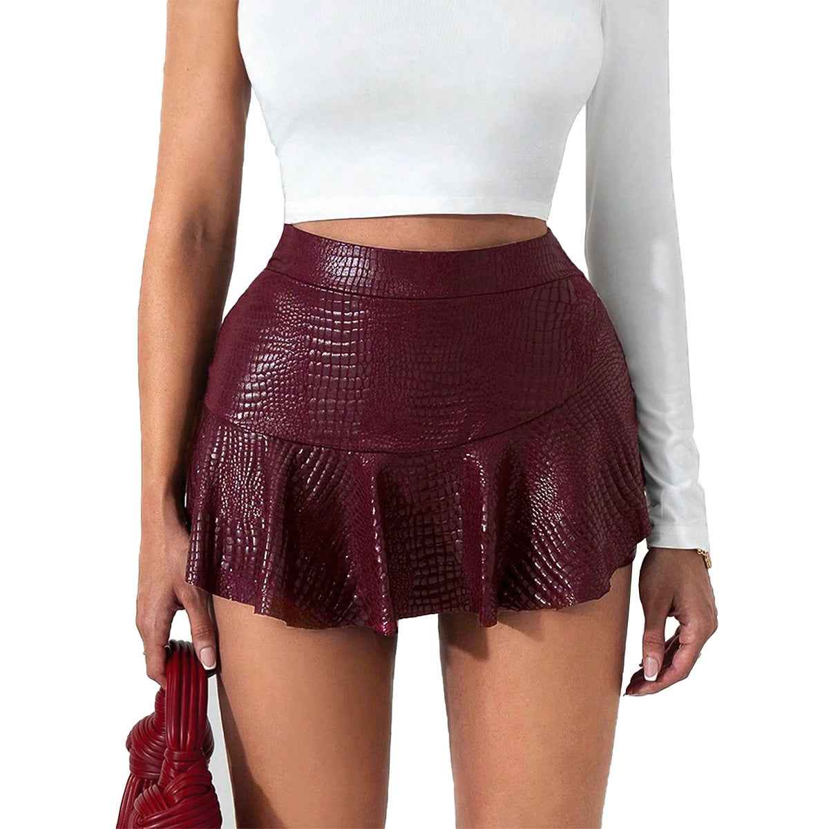 Faux Leather Mini Skirt — Stretchy Coated Finish