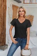 Eyelet Lace-Trim V-Neck Top