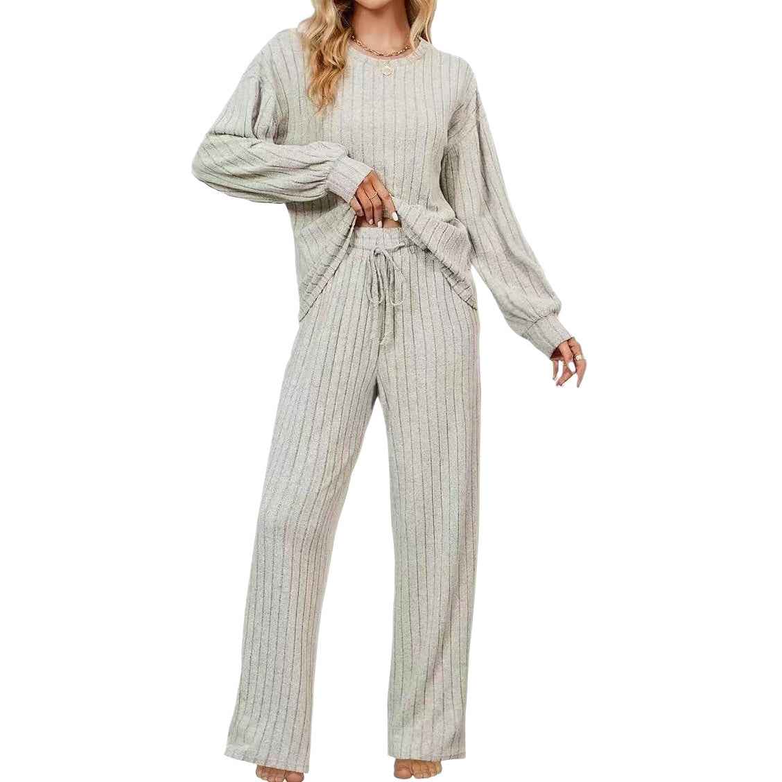 Ribbed Knit Two-Piece Set – Long Sleeve Top & Trousers Co-ord