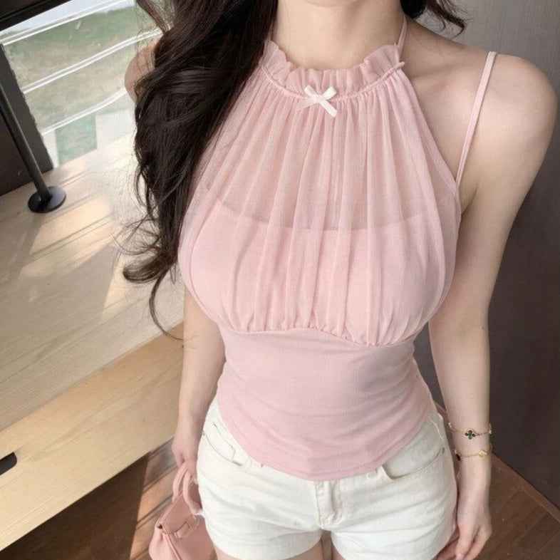 Women's Mesh-Panel Halter Camisole Top