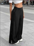Women's Silky Wide-Leg Trousers — High-Waist Satin Finish