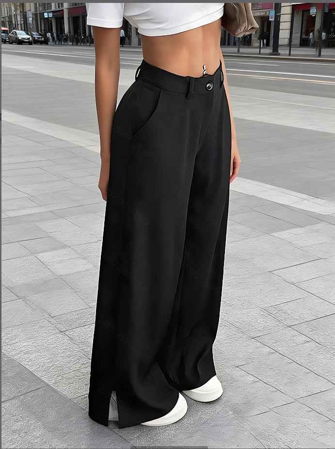 Women's Silky Wide-Leg Trousers — High-Waist Satin Finish