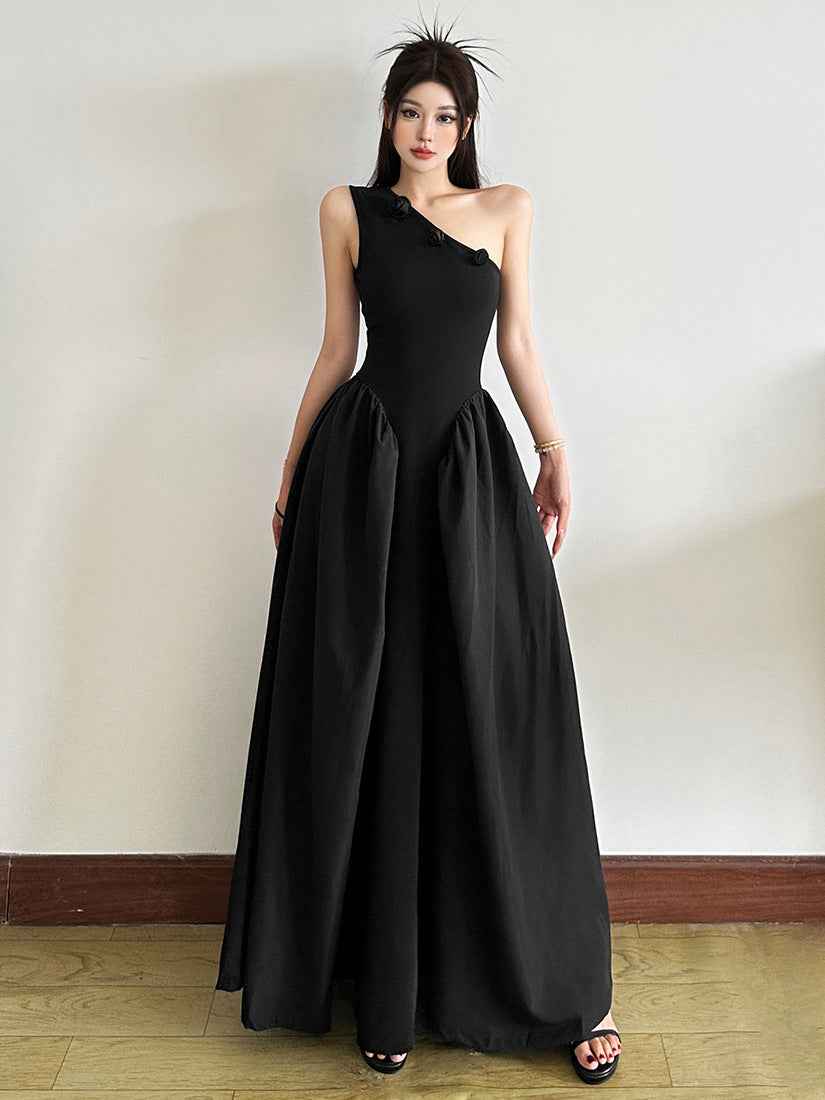 Patchwork A-Line Maxi Dress — High Waist, Sleeveless Strap, Minimalist