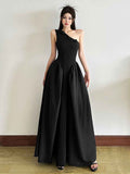 Patchwork A-Line Maxi Dress — High Waist, Sleeveless Strap, Minimalist