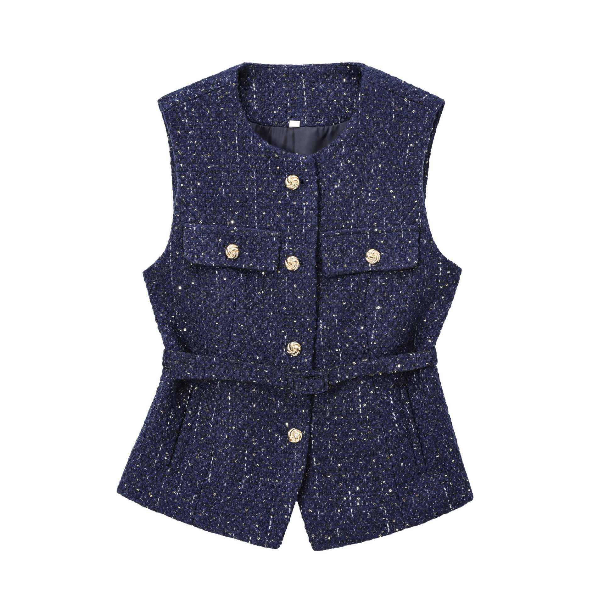 Womens Beaded-texture Vest With A Waist Belt