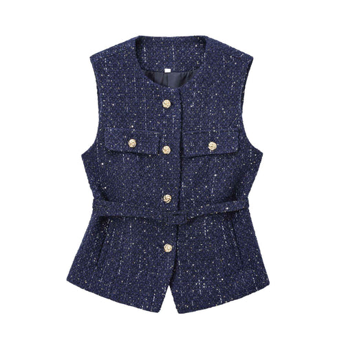 Womens Beaded-texture Vest With A Waist Belt