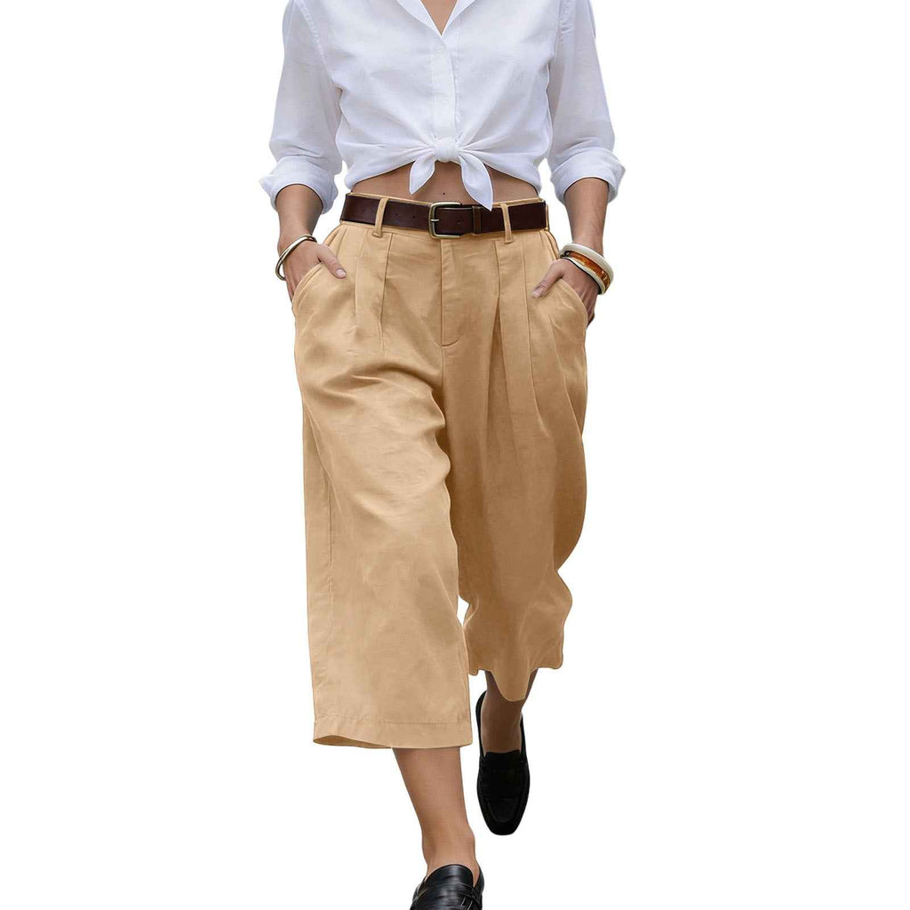 Women's Cotton-Linen Wide-Leg Cropped Pants – 9 Colours