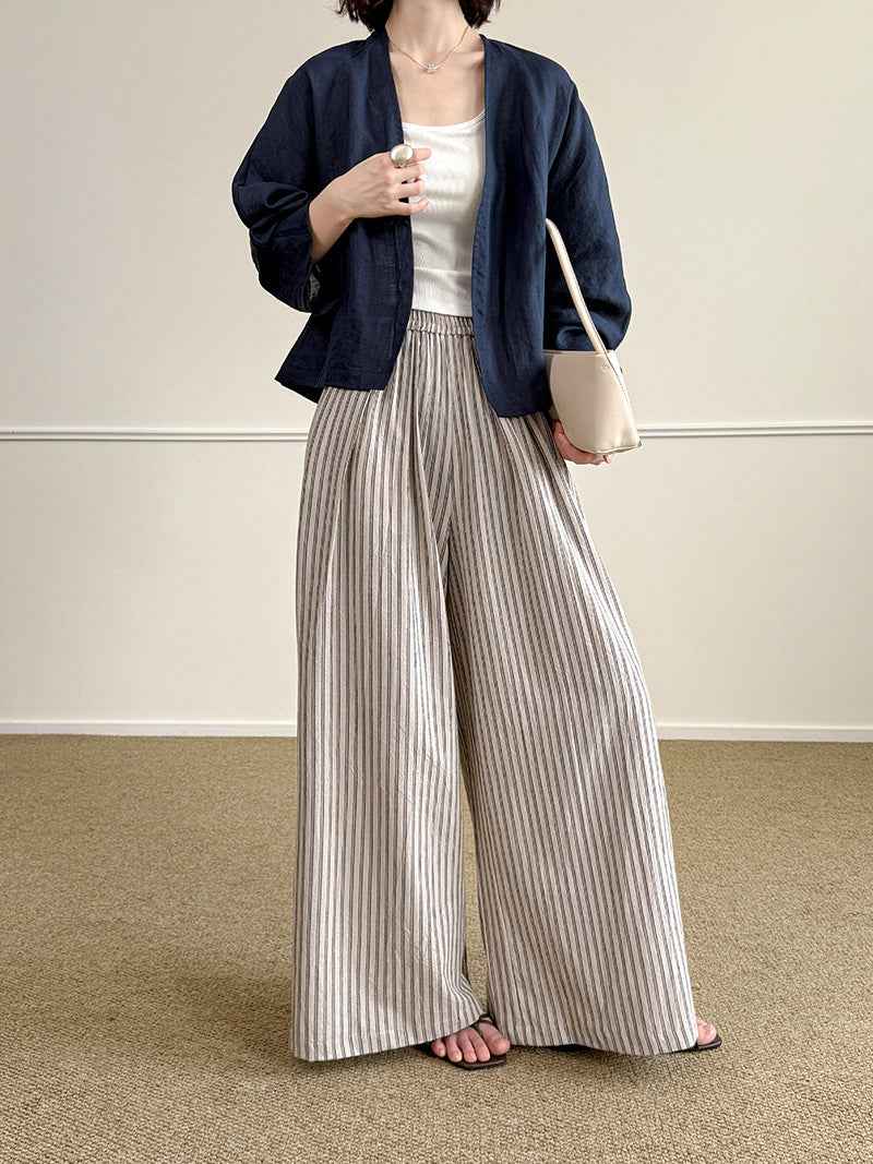 Simple Vertical-striped Casual Pants For Women Relaxed And Loose-fitting