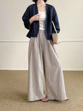 Simple Vertical-striped Casual Pants For Women Relaxed And Loose-fitting