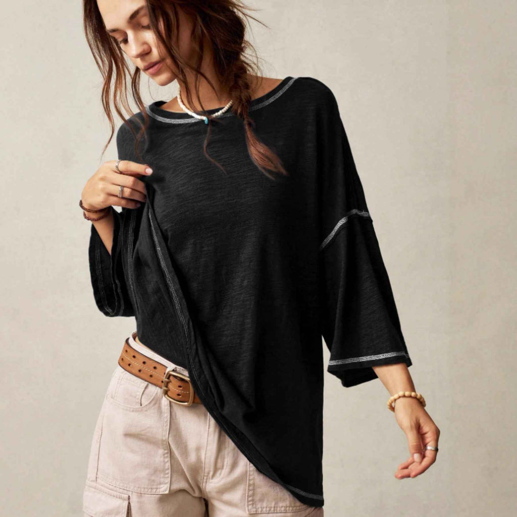 Casual Crew-neck Solid-color Versatile Long-sleeve Pullover T-shirt