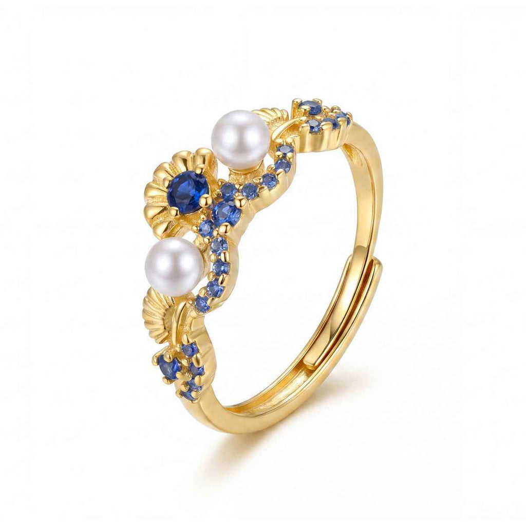 Diamond-encrusted Mother-of-pearl Shell Ring