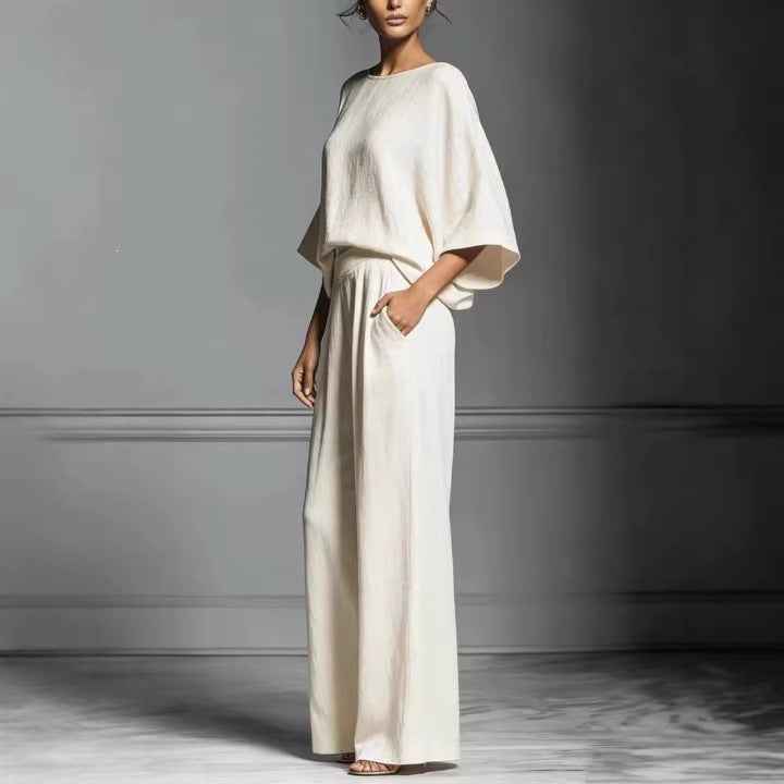 Summer New Arrival Womens Casual Fashionable And Elegant Linen Set With Flared Sleeves