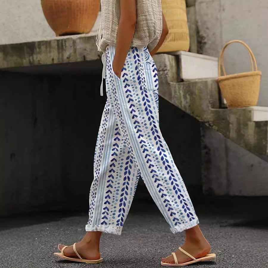 Elastic Waist Drawstring Casual Pants — Striped Print, S–3XL, 16 Colours