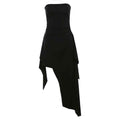 Women's Black Strapless Open-Back Midi Dress — Figure-Hugging Street Style