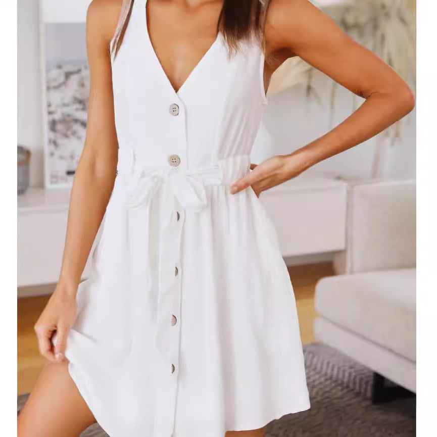 Women's High-Waist A-Line Tank Mini Dress with Tie Neck — 2 Colours, M–2XL