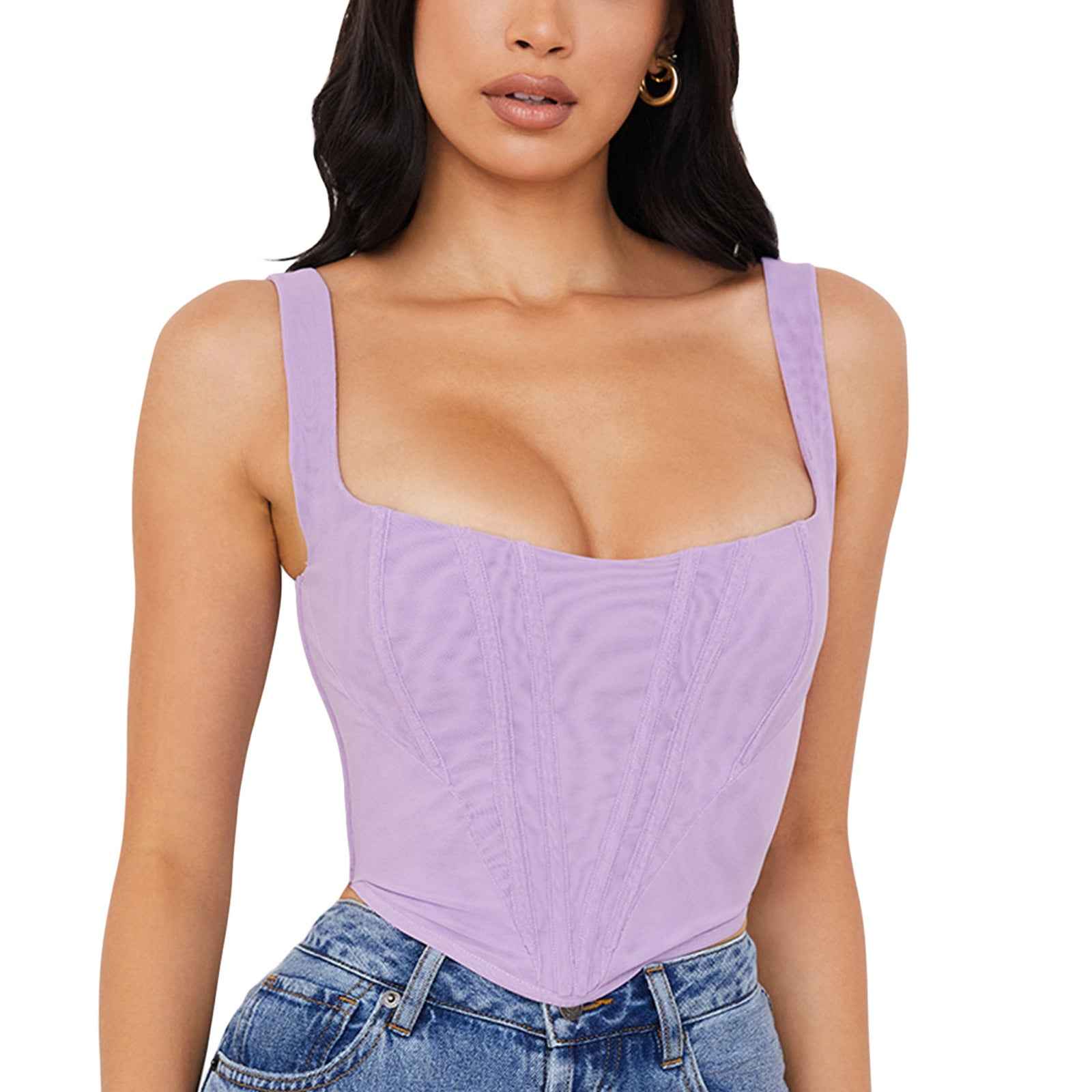 Fishbone Cropped Camisole – Square Neck Slim Fit Tank Top