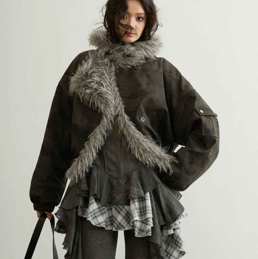 Hooded Aviator Jacket – Fur Collar, High Waist, Short