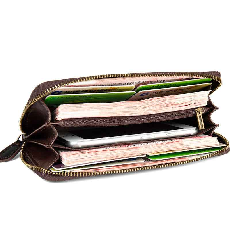 Floral Genuine Leather Zipper Wallet – Retro Style