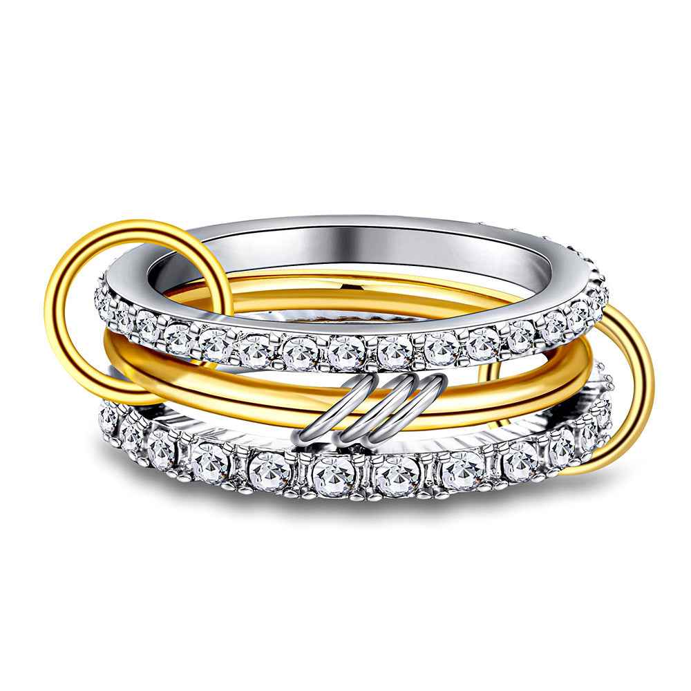 Geometric Diamond Ring Set – Gold & Rose Gold, Sizes 7–10 US