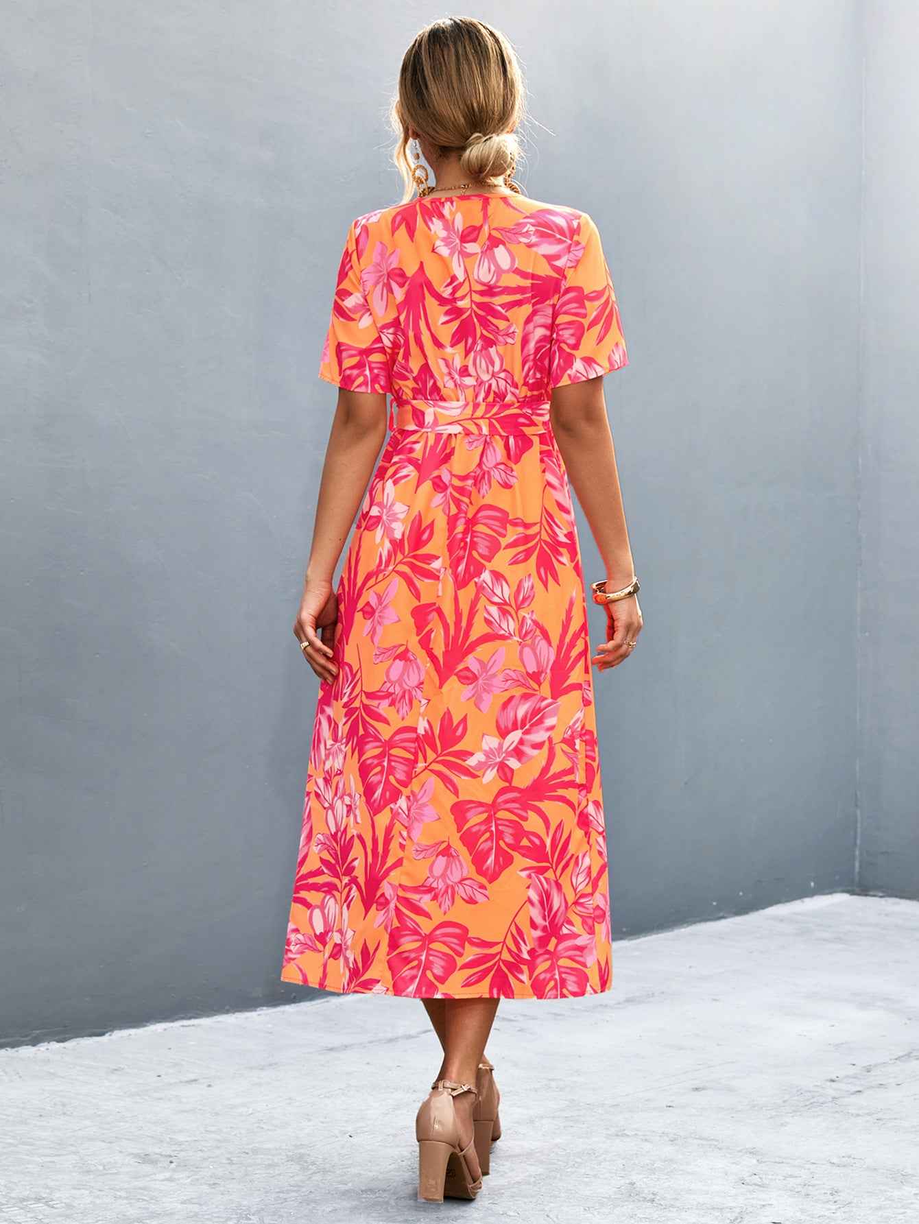 Floral Print High-Waist A-Line Midi Dress