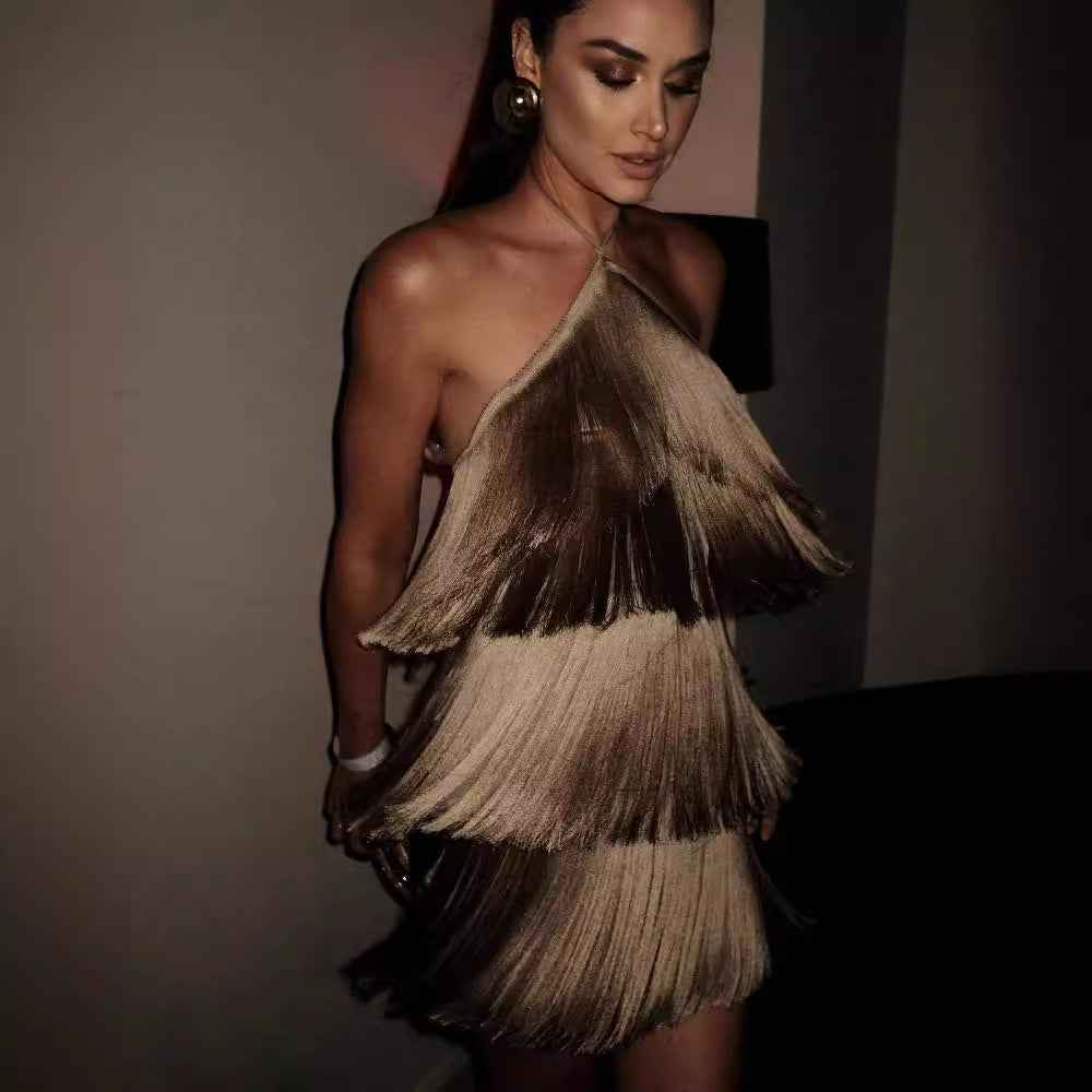 Women's Halter-Neck Tassel Mini Dress