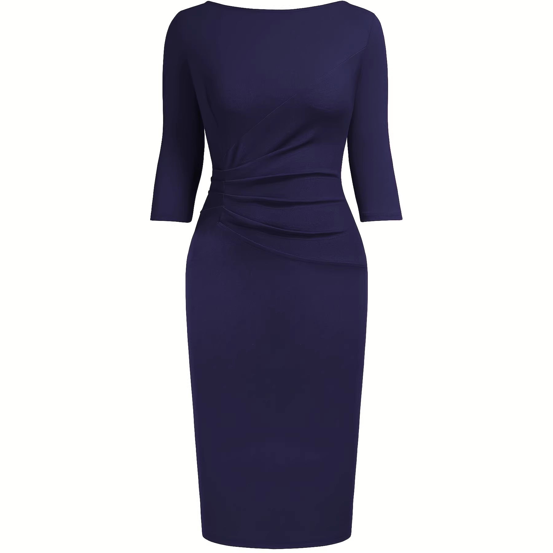 Three-Quarter Sleeve Asymmetrical Pleated Bodycon Midi Dress