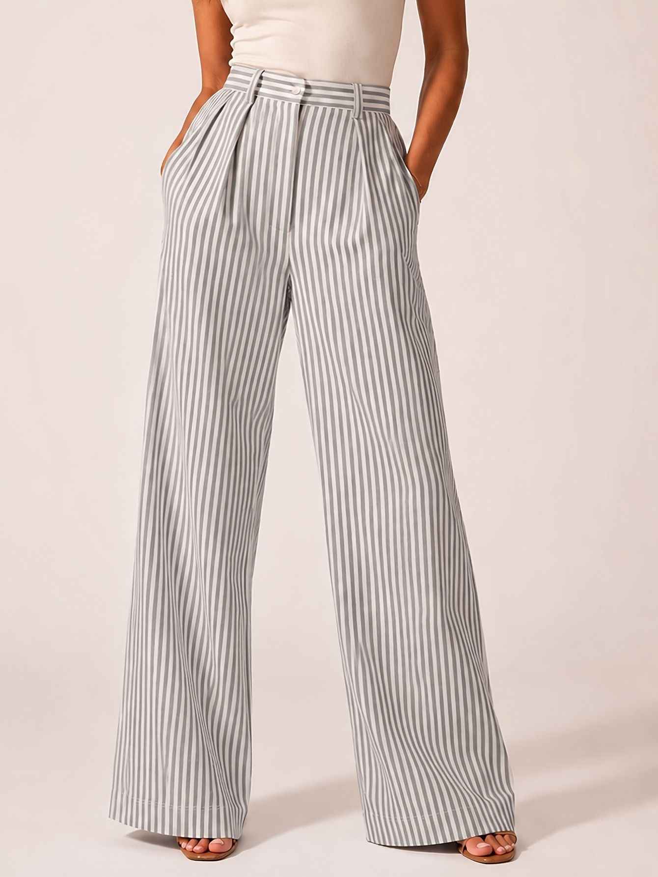Stylish Striped Versatile Wide-leg Relaxed-fit Suit Trousers