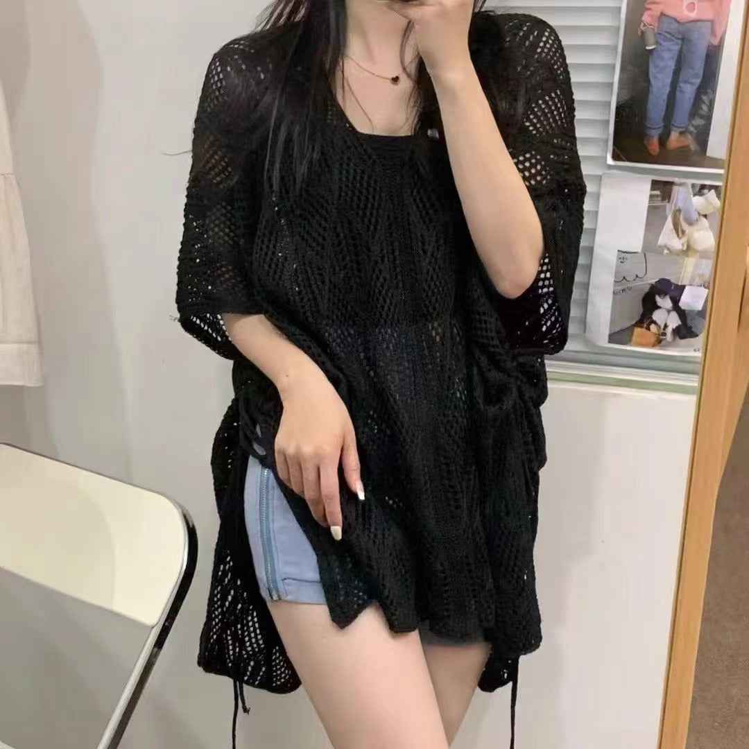 Diamond Knit Hollow-Out Hooded Sweater