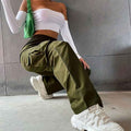 High-Waist Cargo Pants — Wide Leg, Army Green