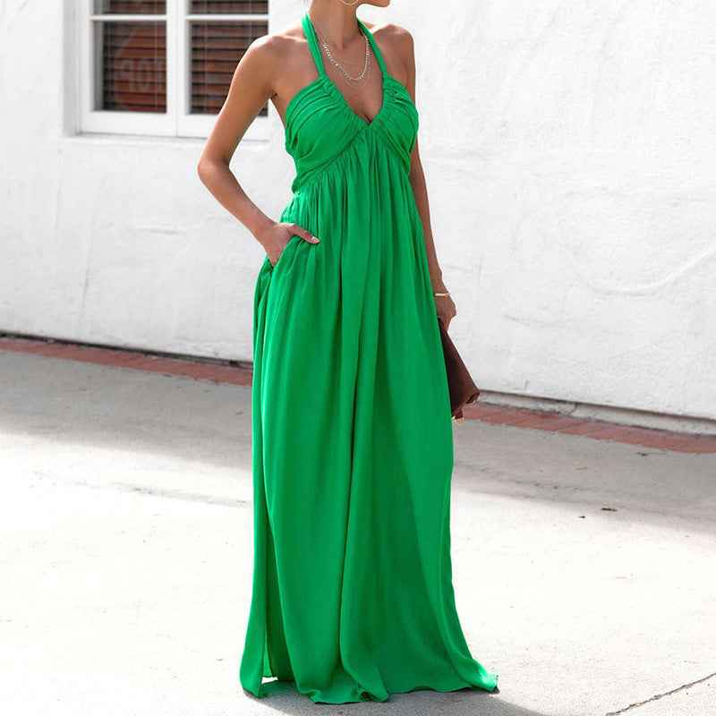 Open-Back Halter Neck Sleeveless Maxi Dress