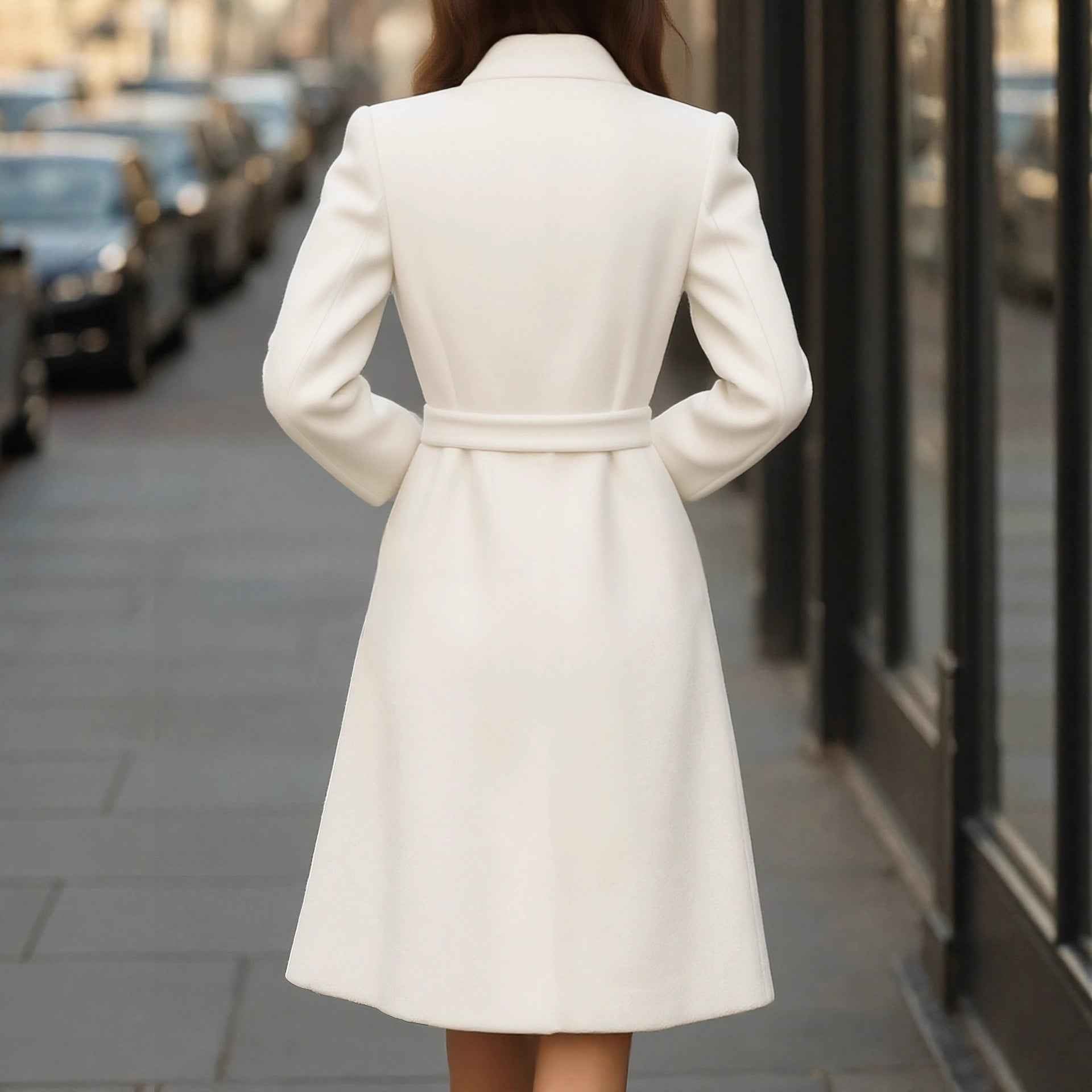 Slimming Solid-color Wool Coat Elegant Style