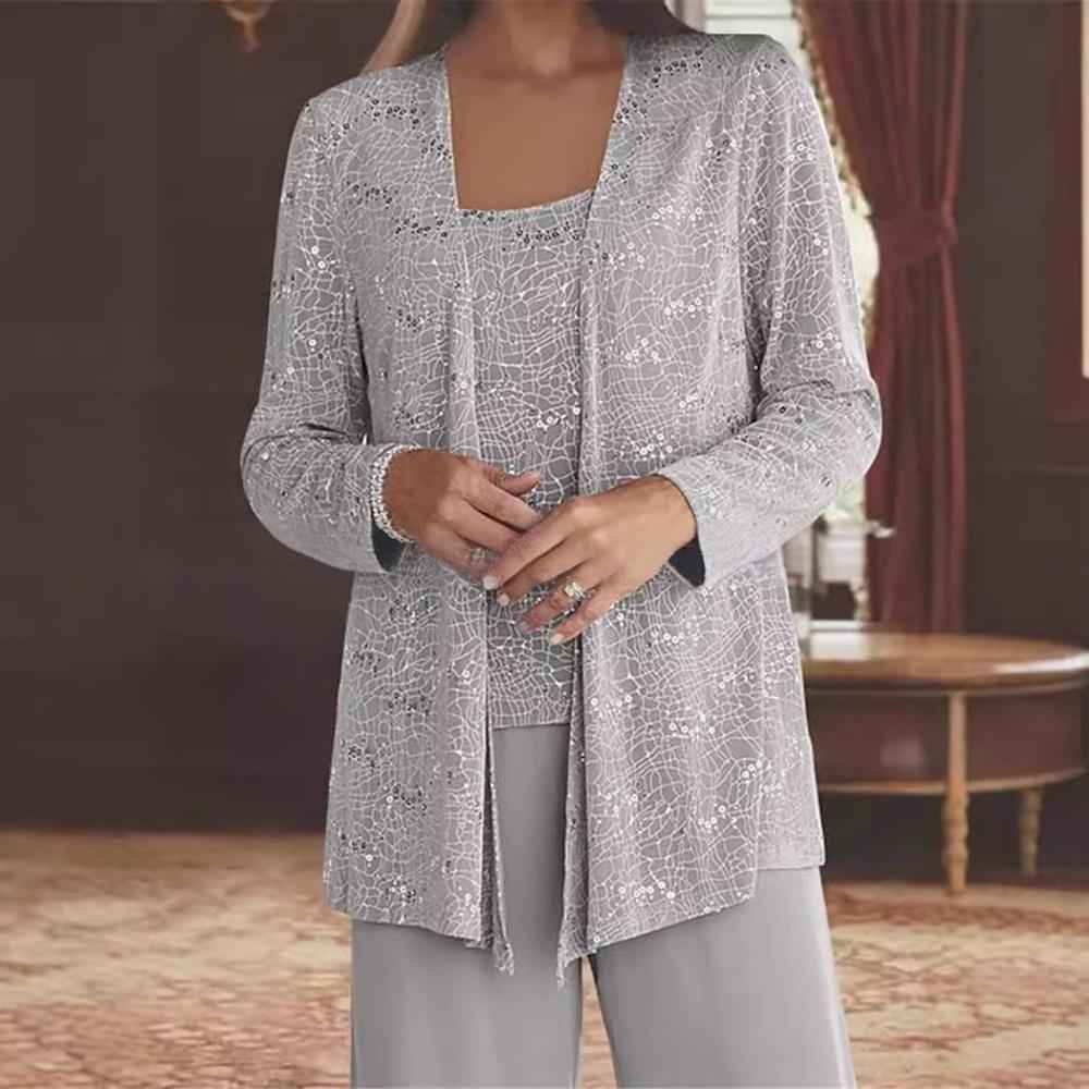 Women's Lace Cardigan Long-Sleeve Top & Pants Set — 14 Colours, XS–3XL