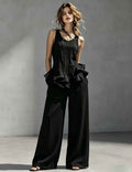Sleeveless Ruffle Hem Top & High-Waisted Wide Leg Pants Two-Piece Set