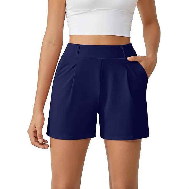 Women's Mid-Waist Colour-Block Chenille Straight-Leg Shorts