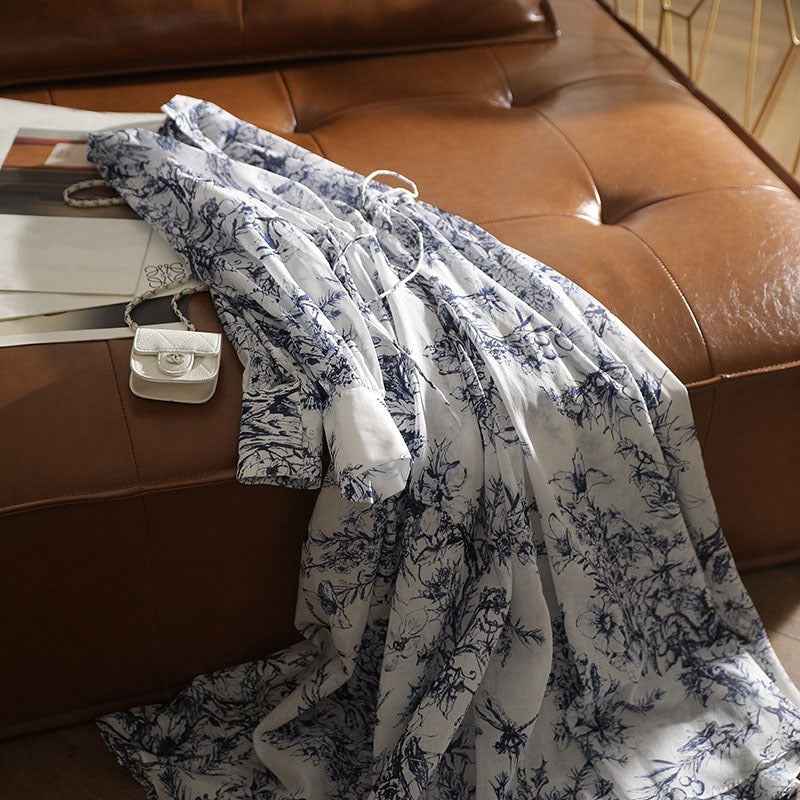 Women's One-Shoulder Ink-Wash Print Midi Dress