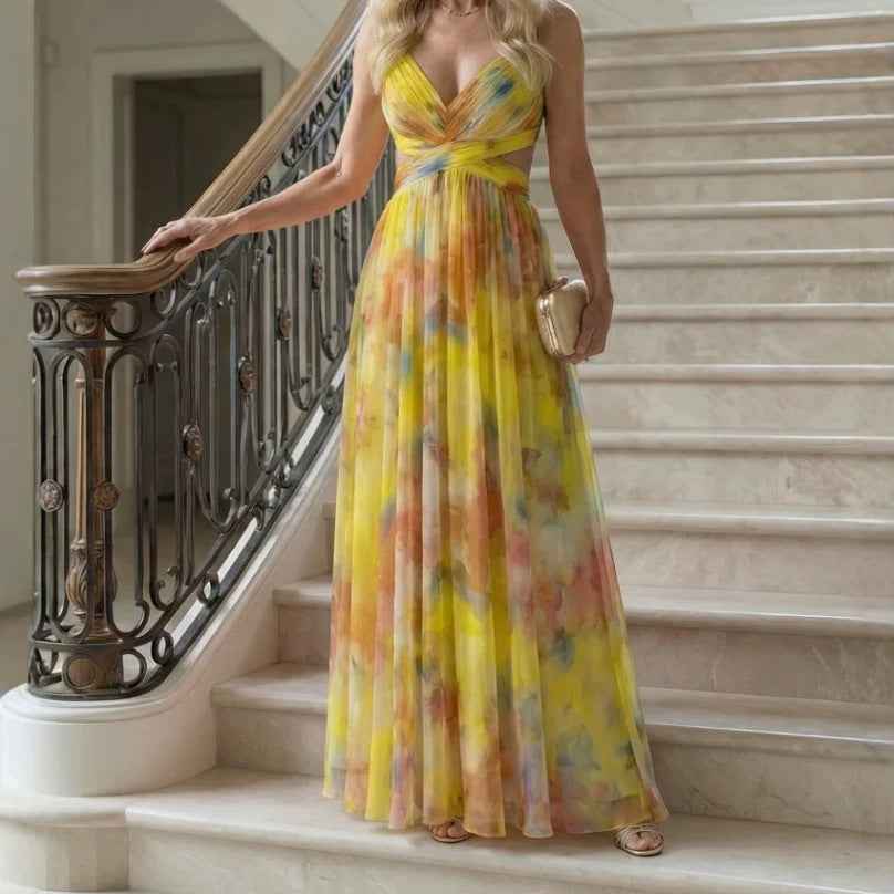 Womens Digital-Print Chiffon Long Dress