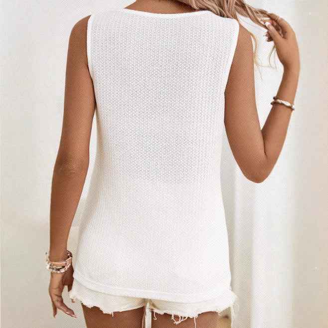 Women's Knitted Color-Block Vest – V-Neck Slim-Fit Sleeveless Top