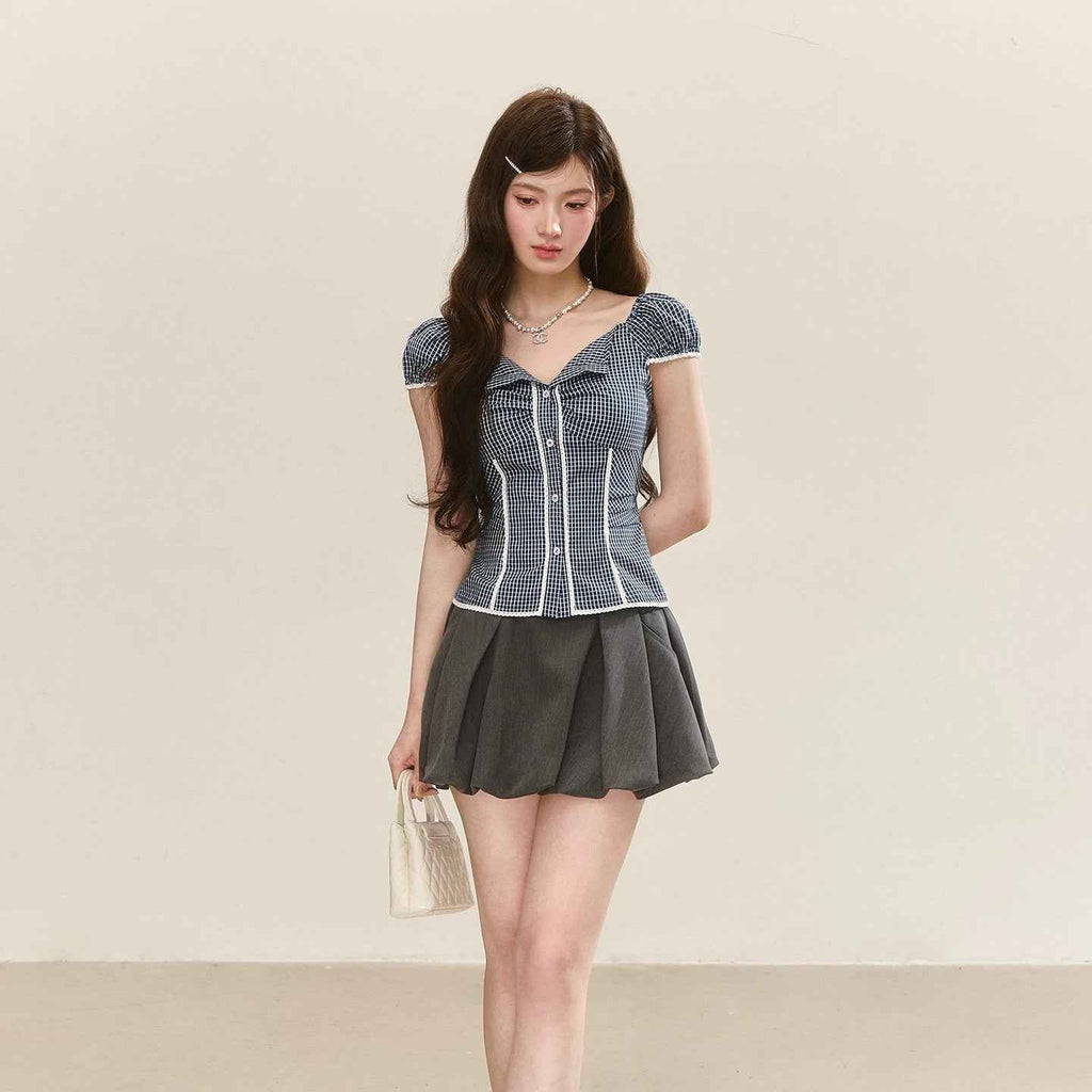 Women's Lace-Trimmed Plaid Shirt