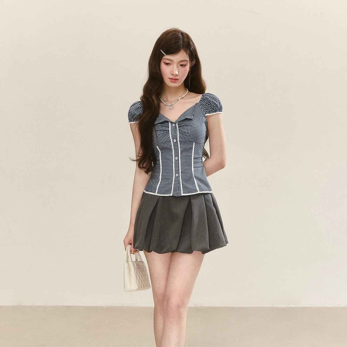 Women's Lace-Trimmed Plaid Shirt