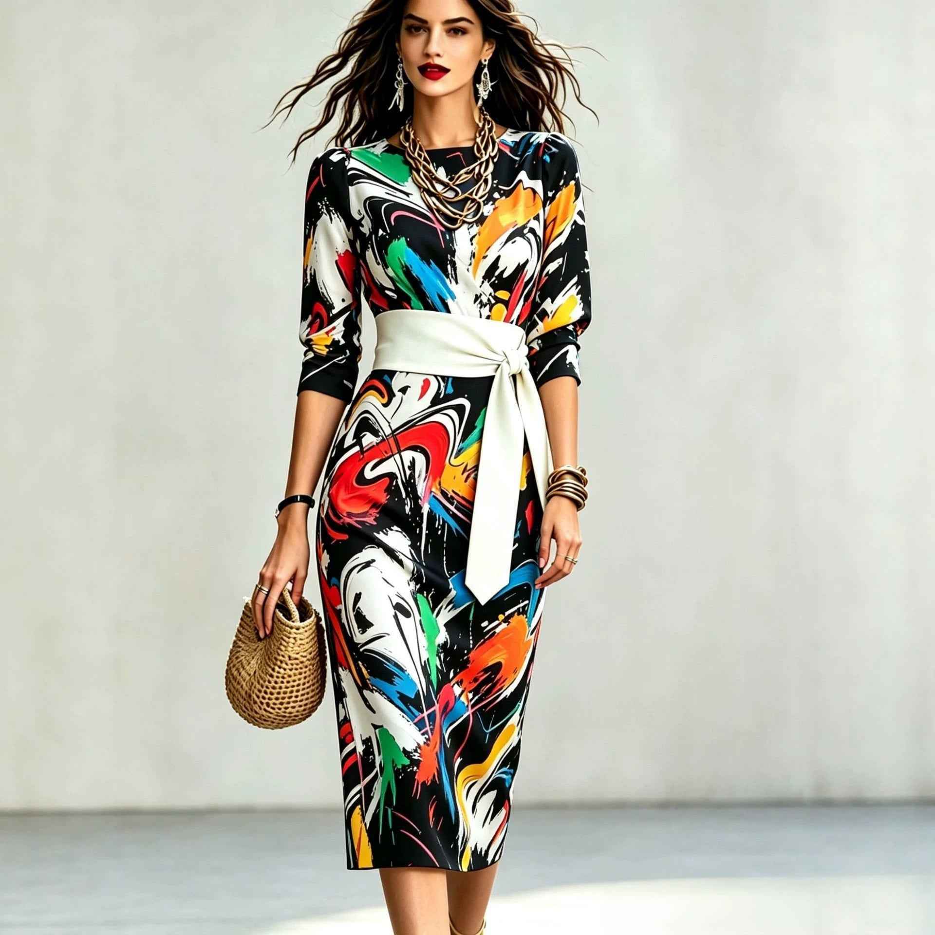 Fashionable Printed Womens Slim-Fit Dress