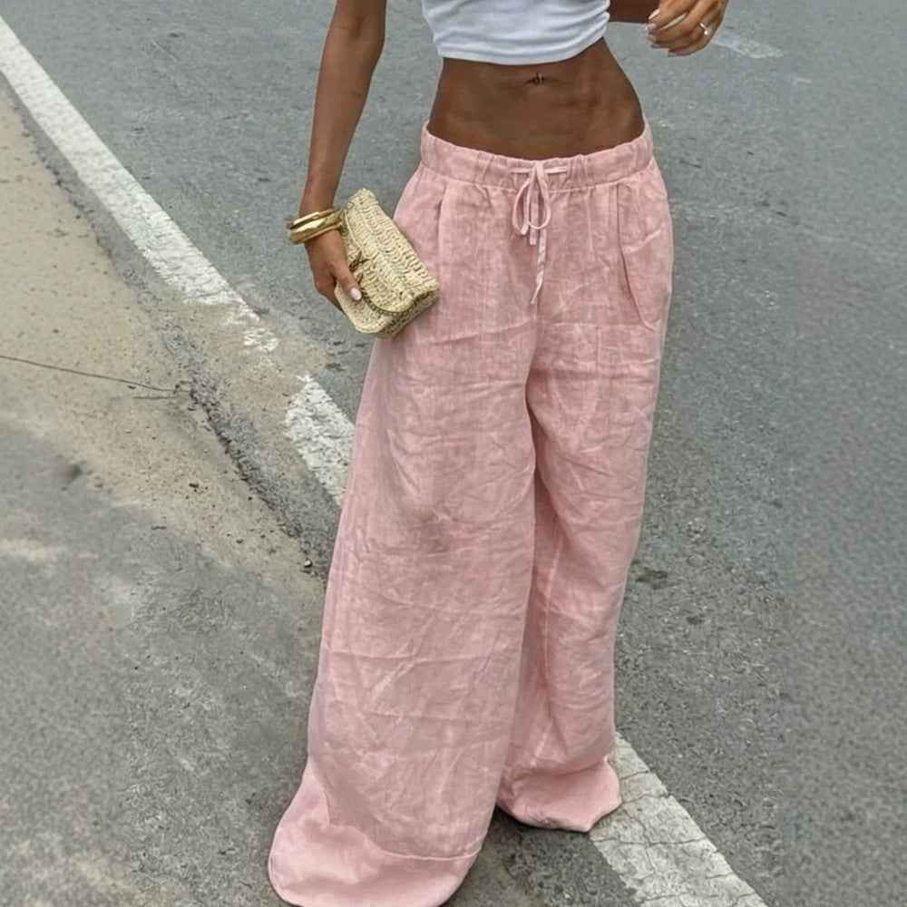 Womens Slim-fit Casual Loose-fitting Solid-color Trousers