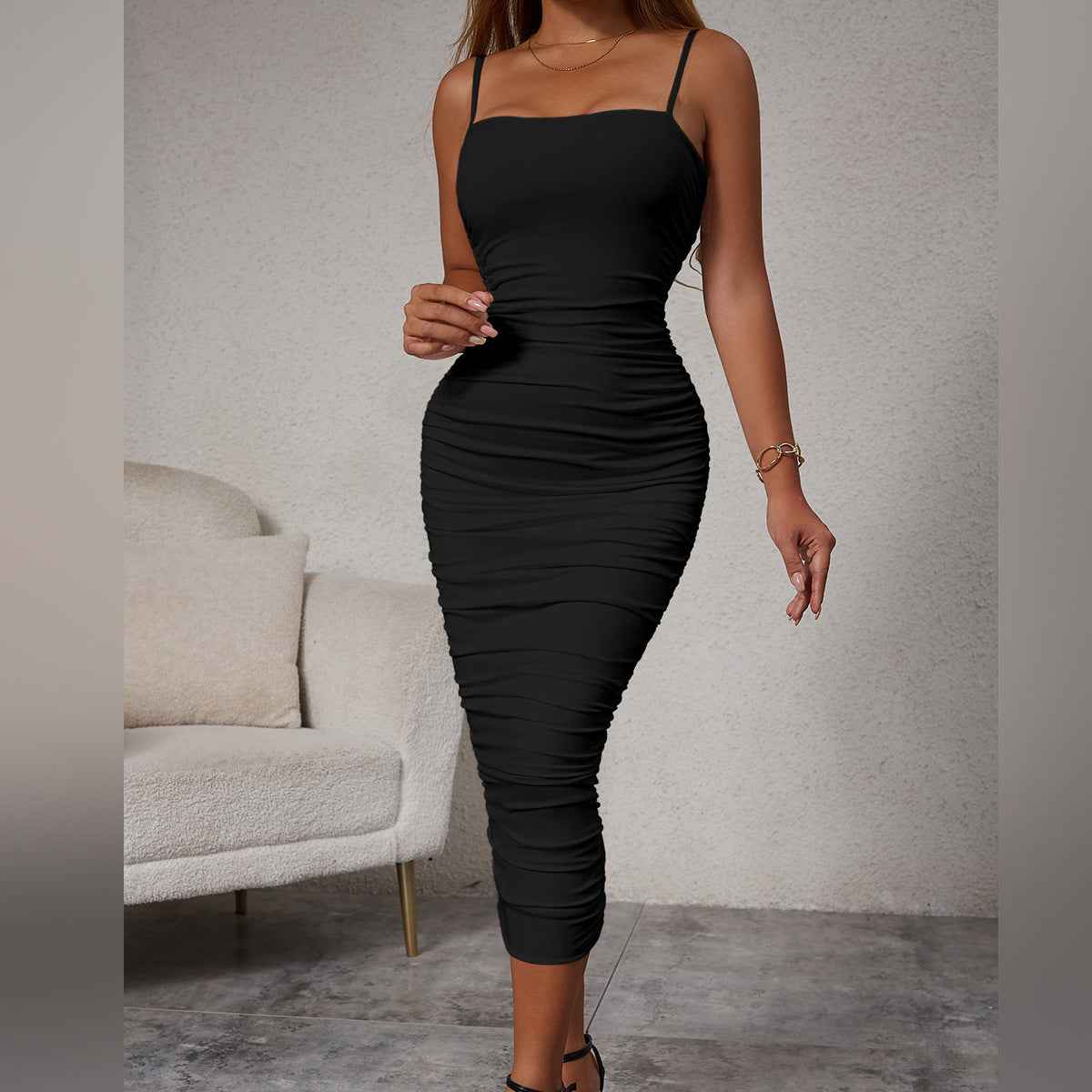 Women's Sleeveless Pleated Slip Dress with Hood