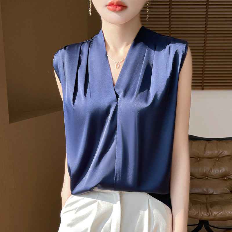 Satin Pearl V-Neck Camisole – Loose Fit Top