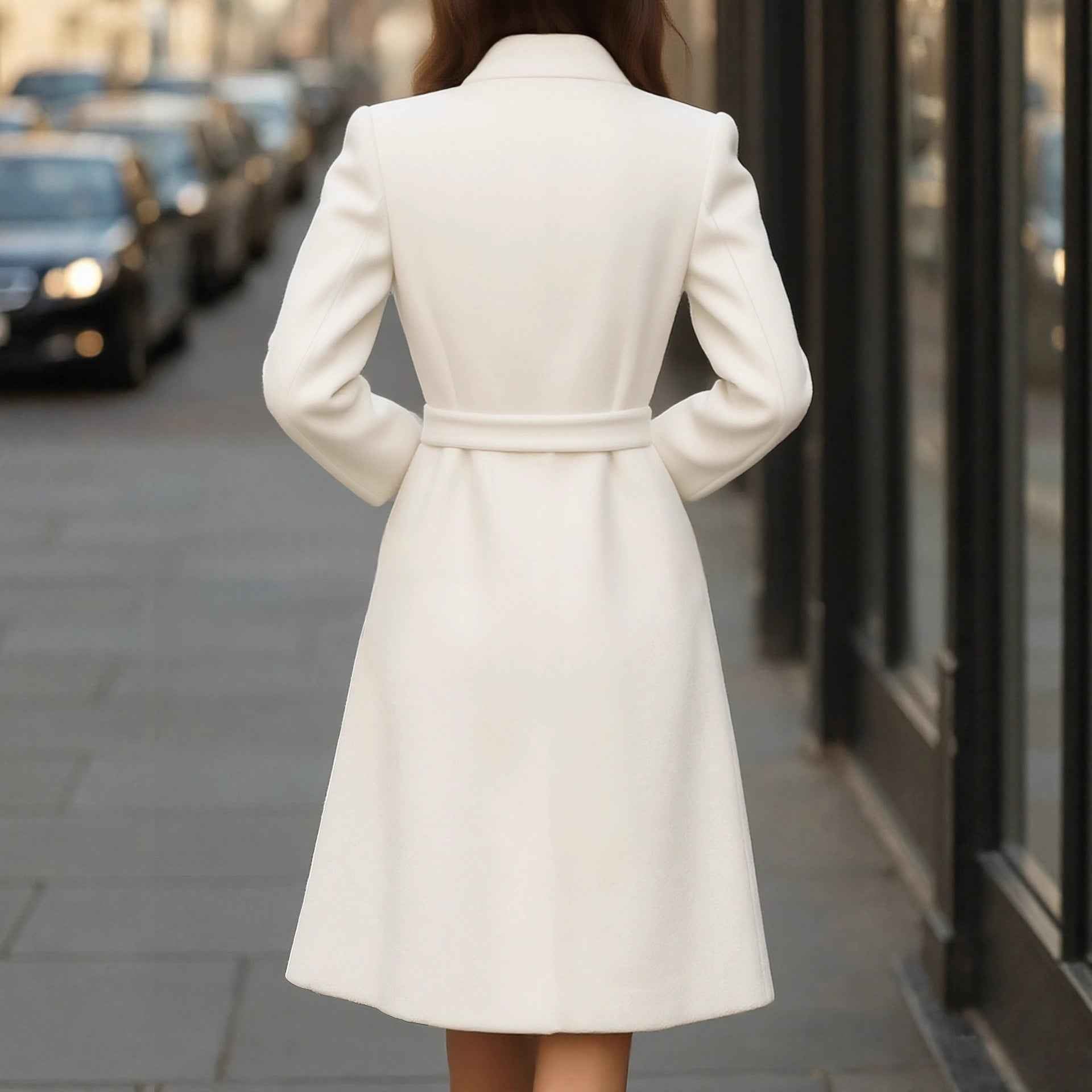 Slimming Solid-color Wool Coat Elegant Style